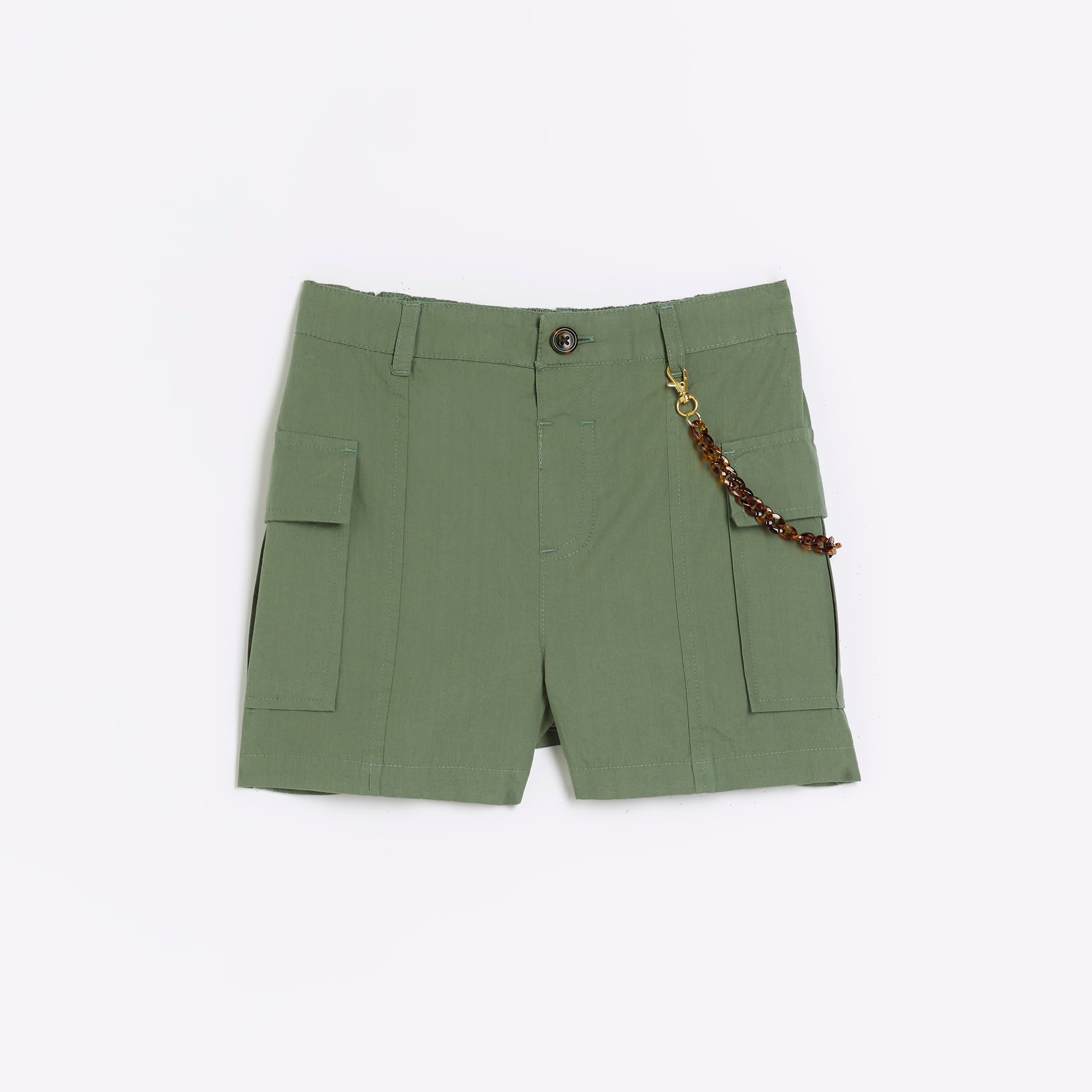 GIRLS KHAKI CHAIN DETAIL CARGO SHORTS